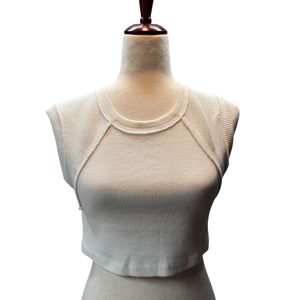 Urban Outfitters Crop Top‎ Waffle Knit Sleeveless Muscle Tee M White OB1520822